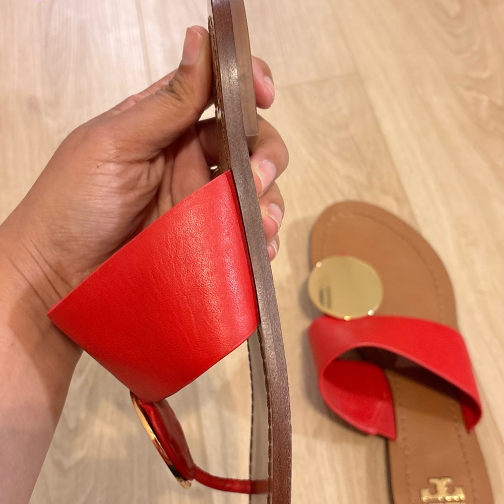 Tory Burch Red Slides with Gold Disc - Picture 4 of 6
